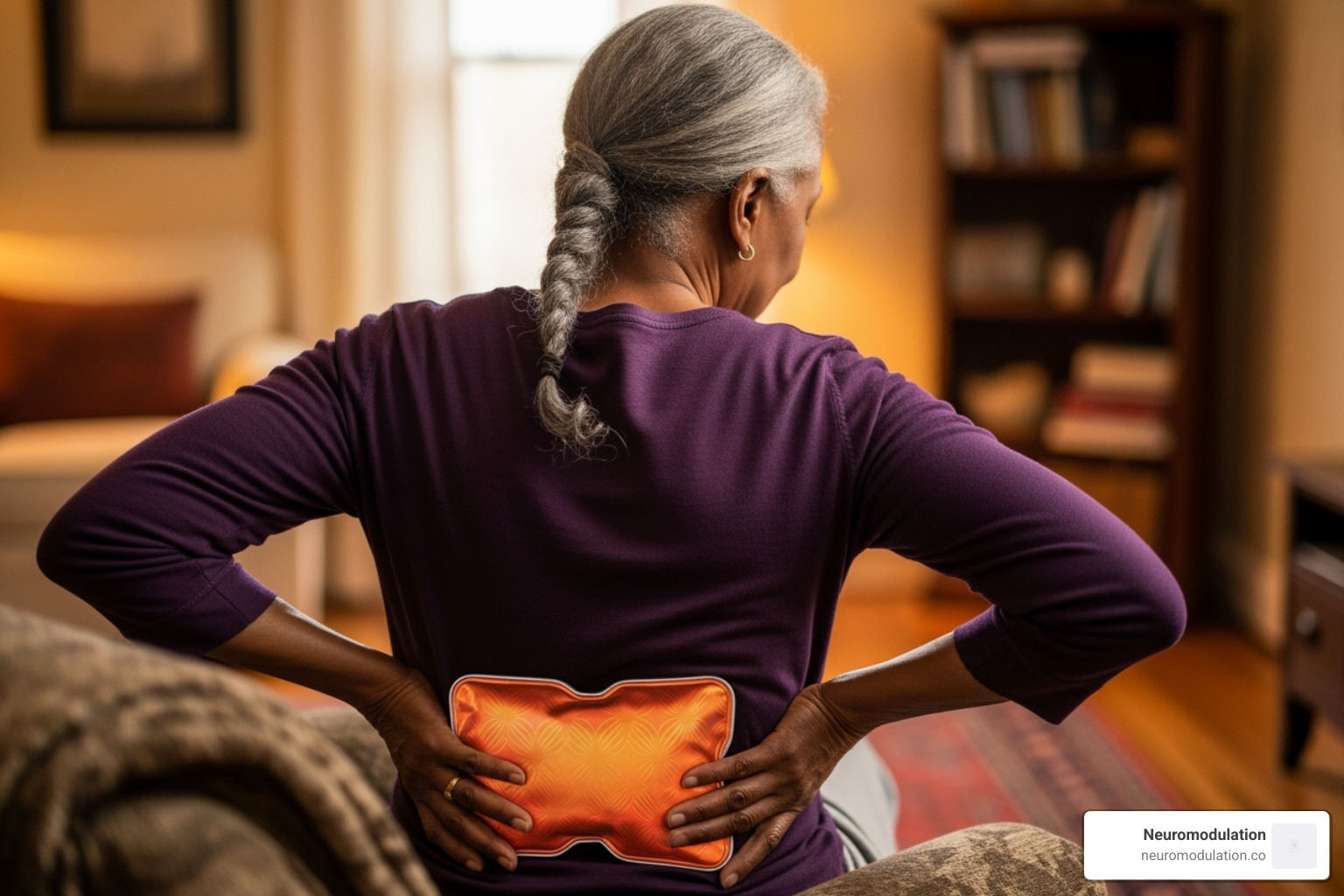 person applying a heat pack to their lower back - Pain management alternatives person applying a heat pack to their lower back - Pain management alternatives