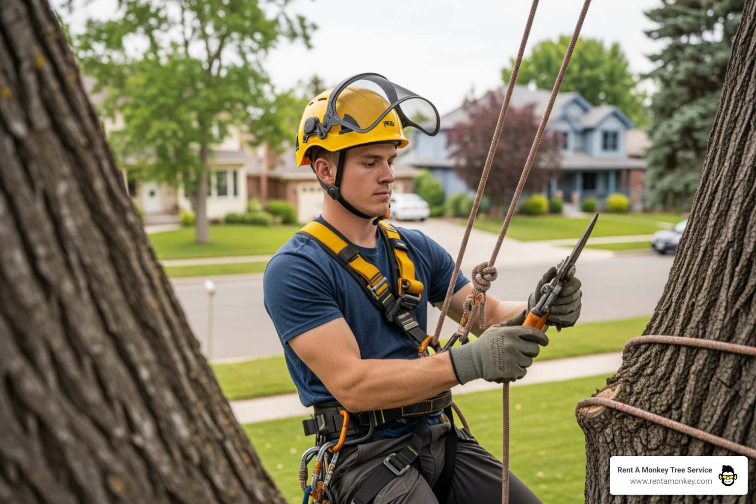 certified arborist using safety gear - tree removal salt lake city ut