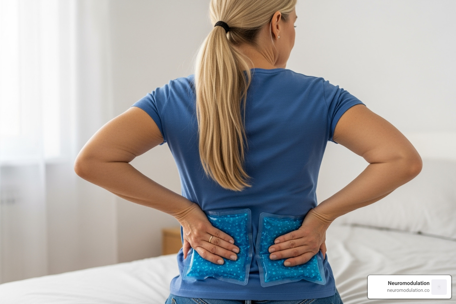 person applying cold pack to their lower back - sciatica