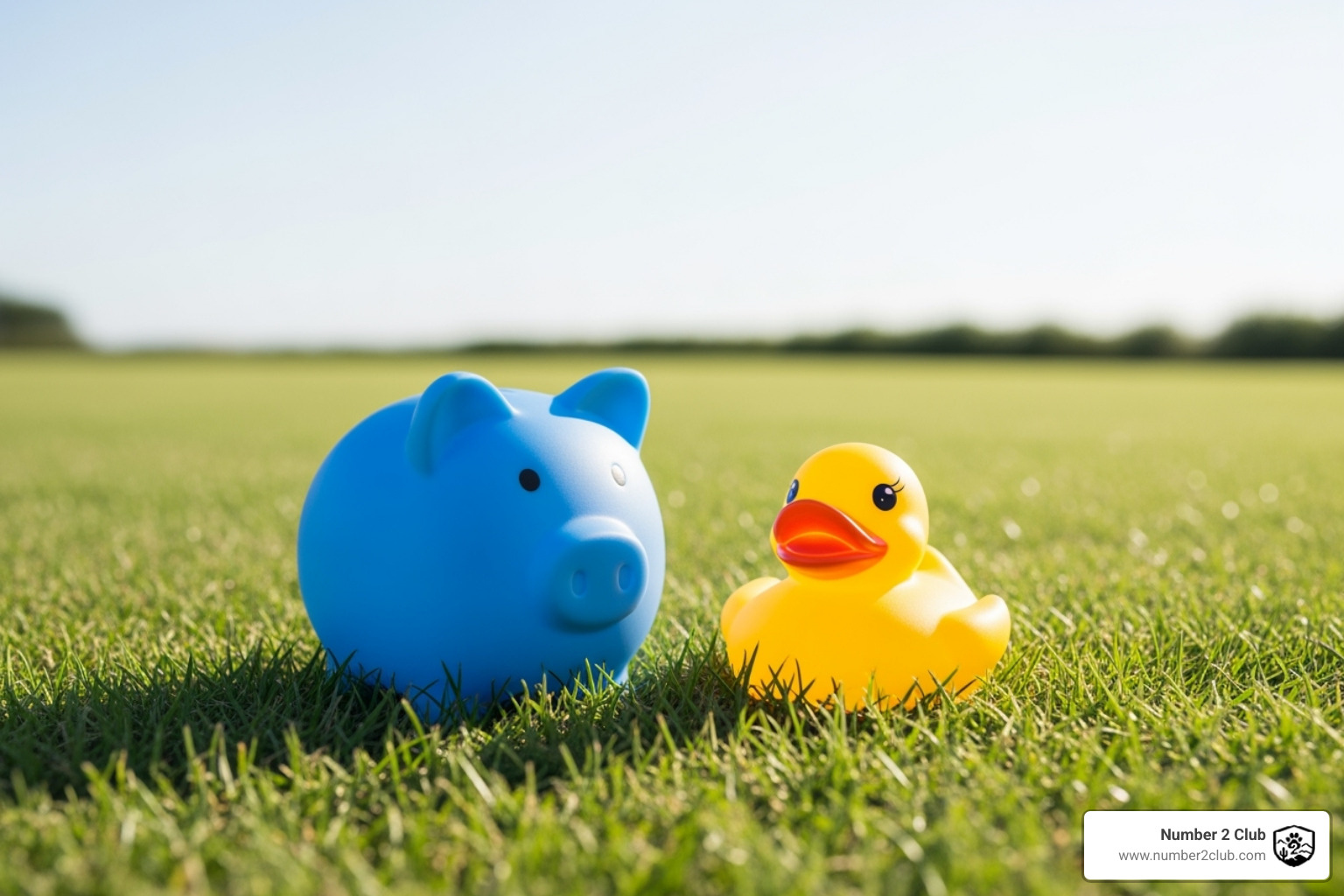 A piggy bank next to a dog toy, symbolizing the investment in a clean yard - dog poop cleaning company