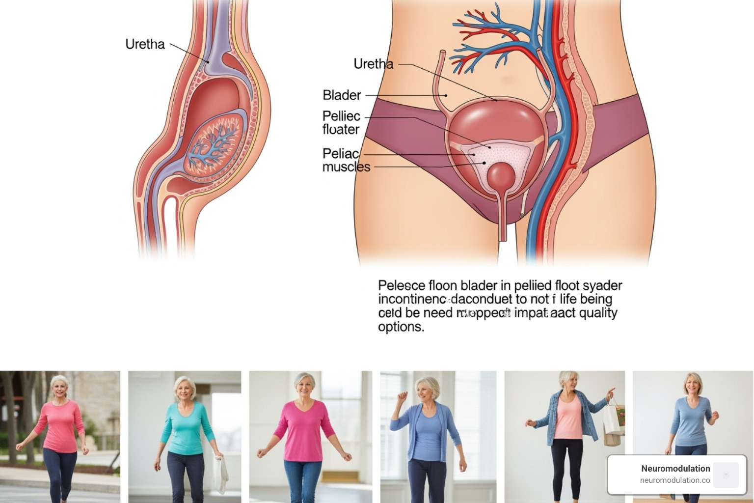 Diagram showing the male and female urinary systems, highlighting the bladder, urethra, and surrounding muscles - urinary incontinence