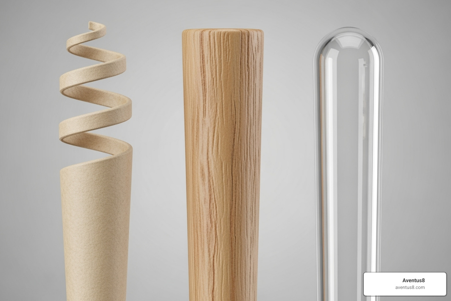 Different filter tip options like a spiral paper tip, a wood tip, and a glass tip - Pre-rolled hemp blunts
