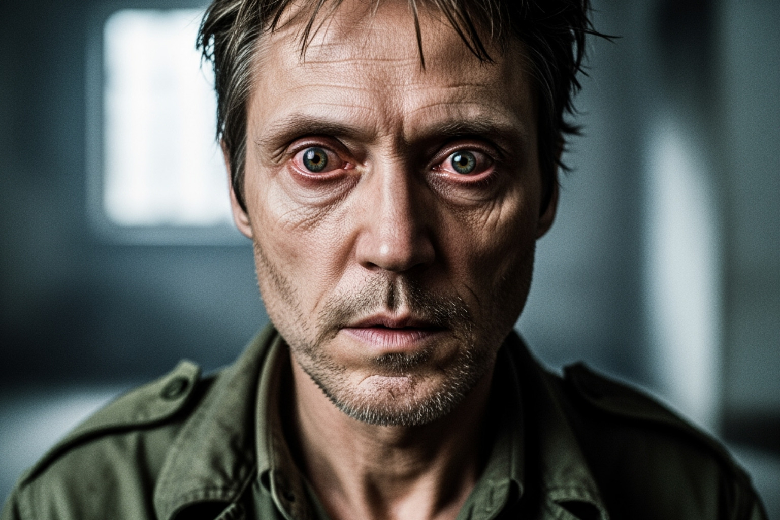 Christopher Walken in his Oscar-winning role as Nick Chevotarevich in 'The Deer Hunter', looking intense and gaunt, reflecting the character's profound trauma. - christopher walken