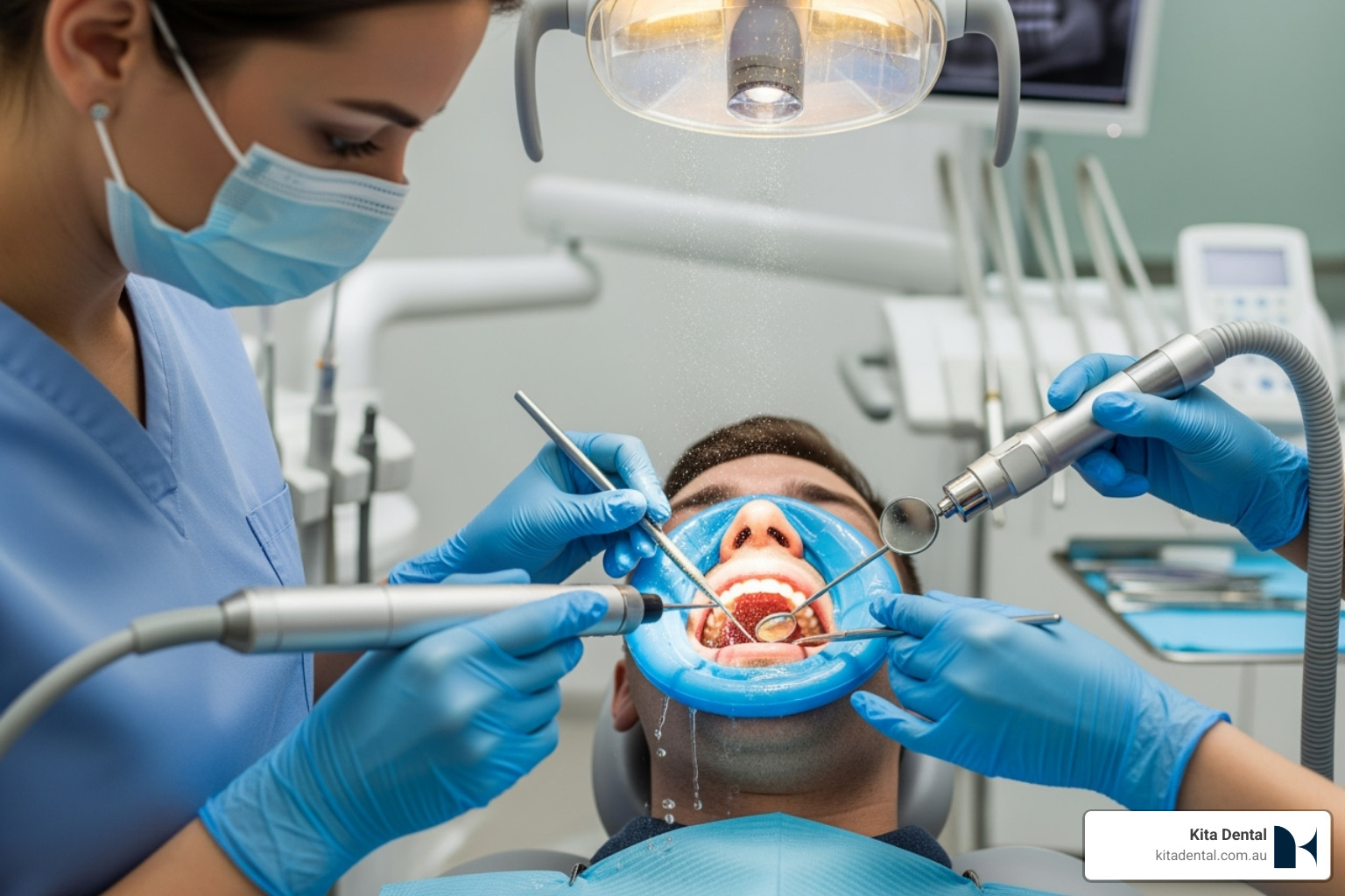 Dental hygienist performing a cleaning in Sydney, Australia - benefits of scaling and root planing Dental hygienist performing a cleaning in Sydney, Australia - benefits of scaling and root planing