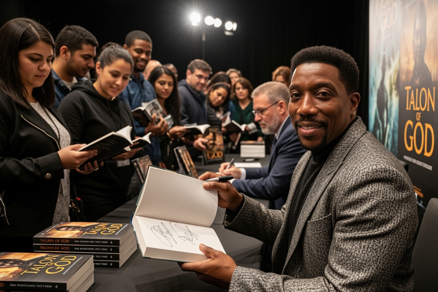 Wesley Snipes with his family or at a book signing - wesley snipes