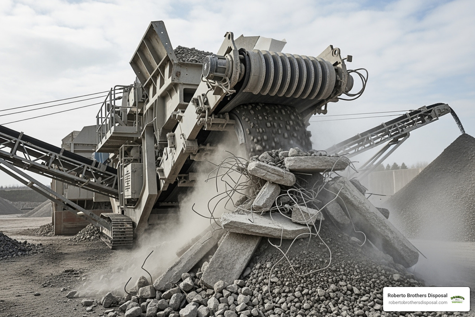 Crusher turning concrete into aggregate - construction waste disposal