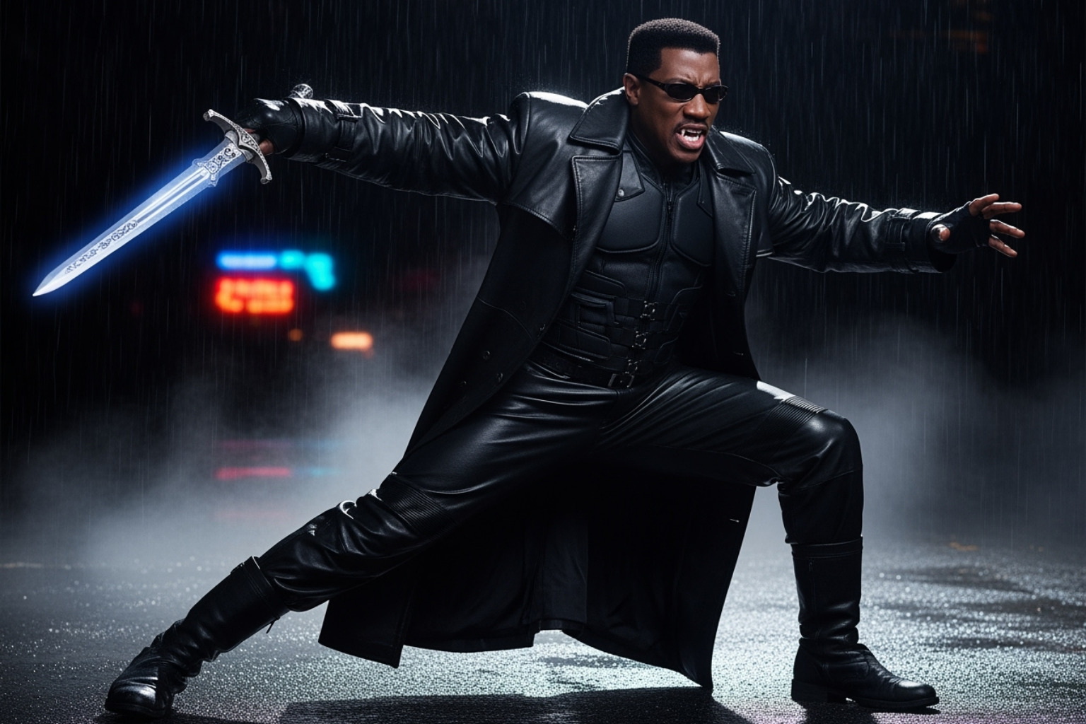 Wesley Snipes as Blade in a combat pose - wesley snipes