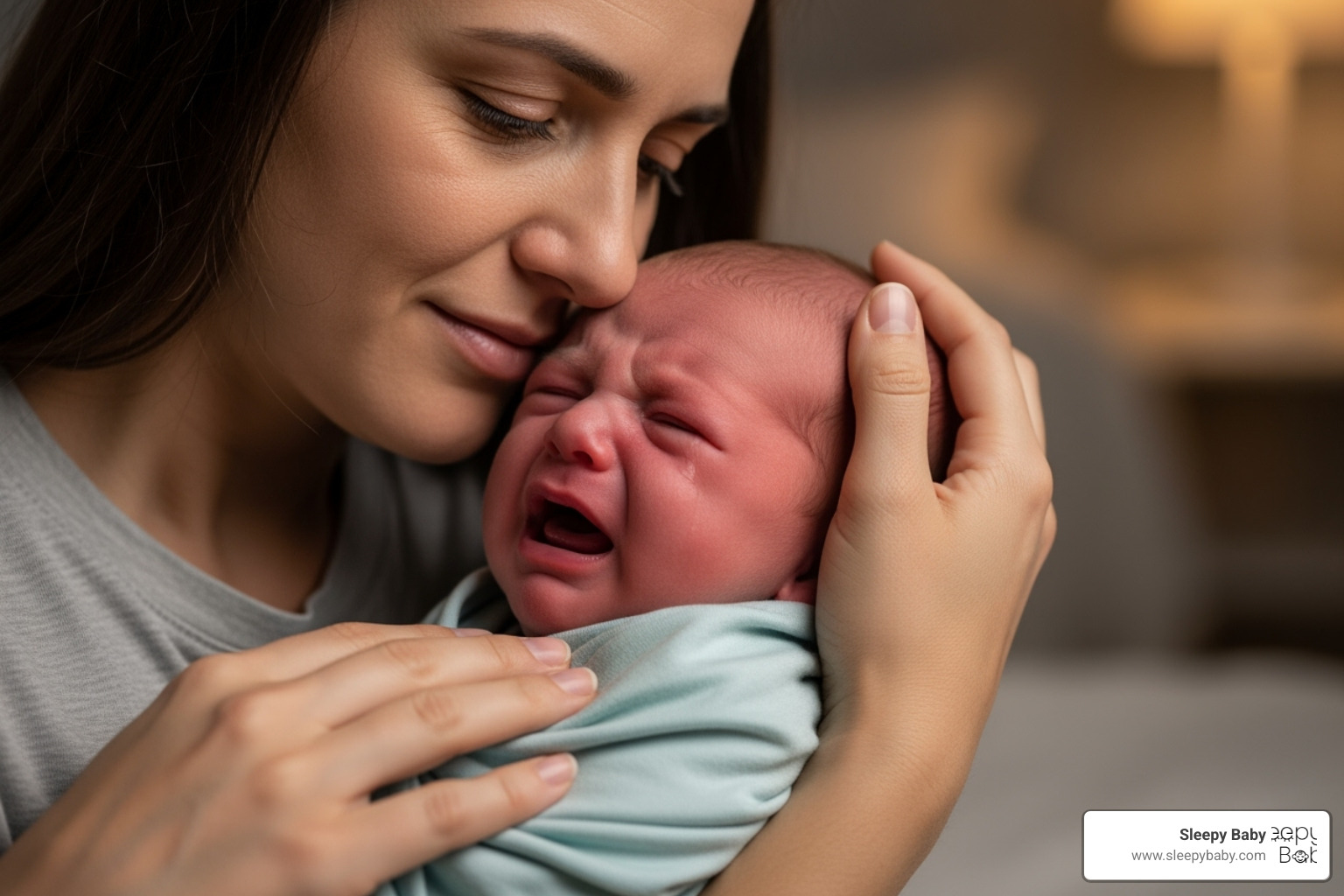 Parent lovingly responding to a crying newborn - sleep training for newborns