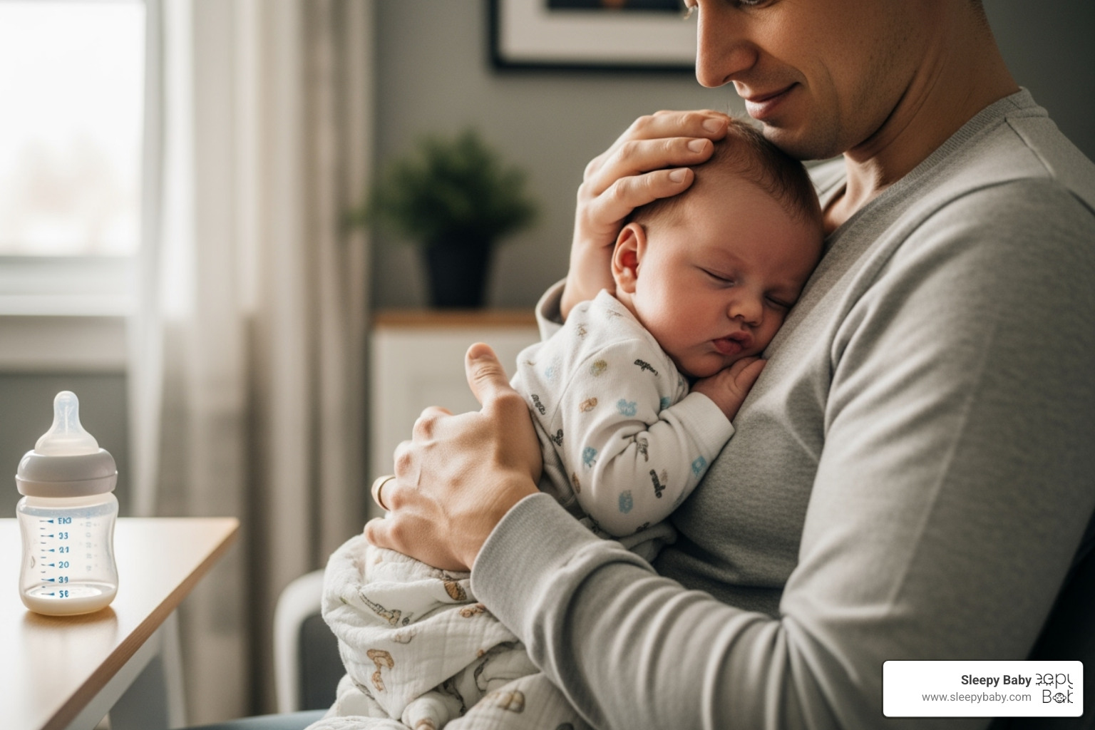 Parent burping a baby after a feeding - sleep training for newborns