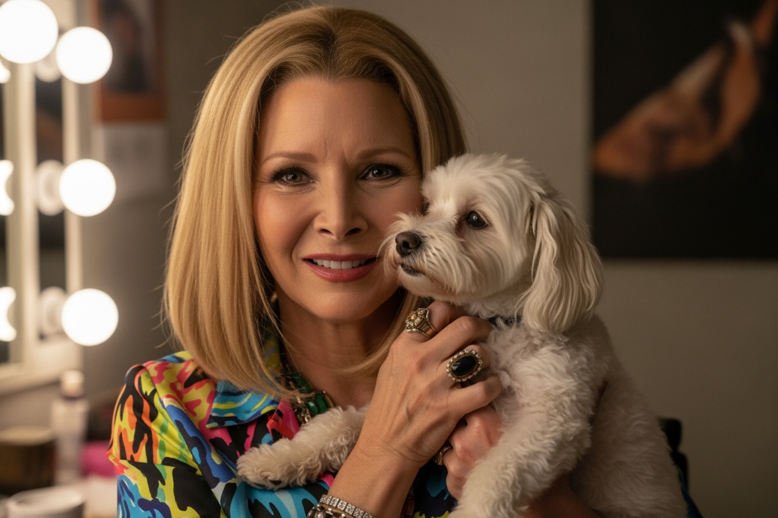 Lisa Kudrow in character as Valerie Cherish from The Comeback, holding a small dog -  lisa kudrow