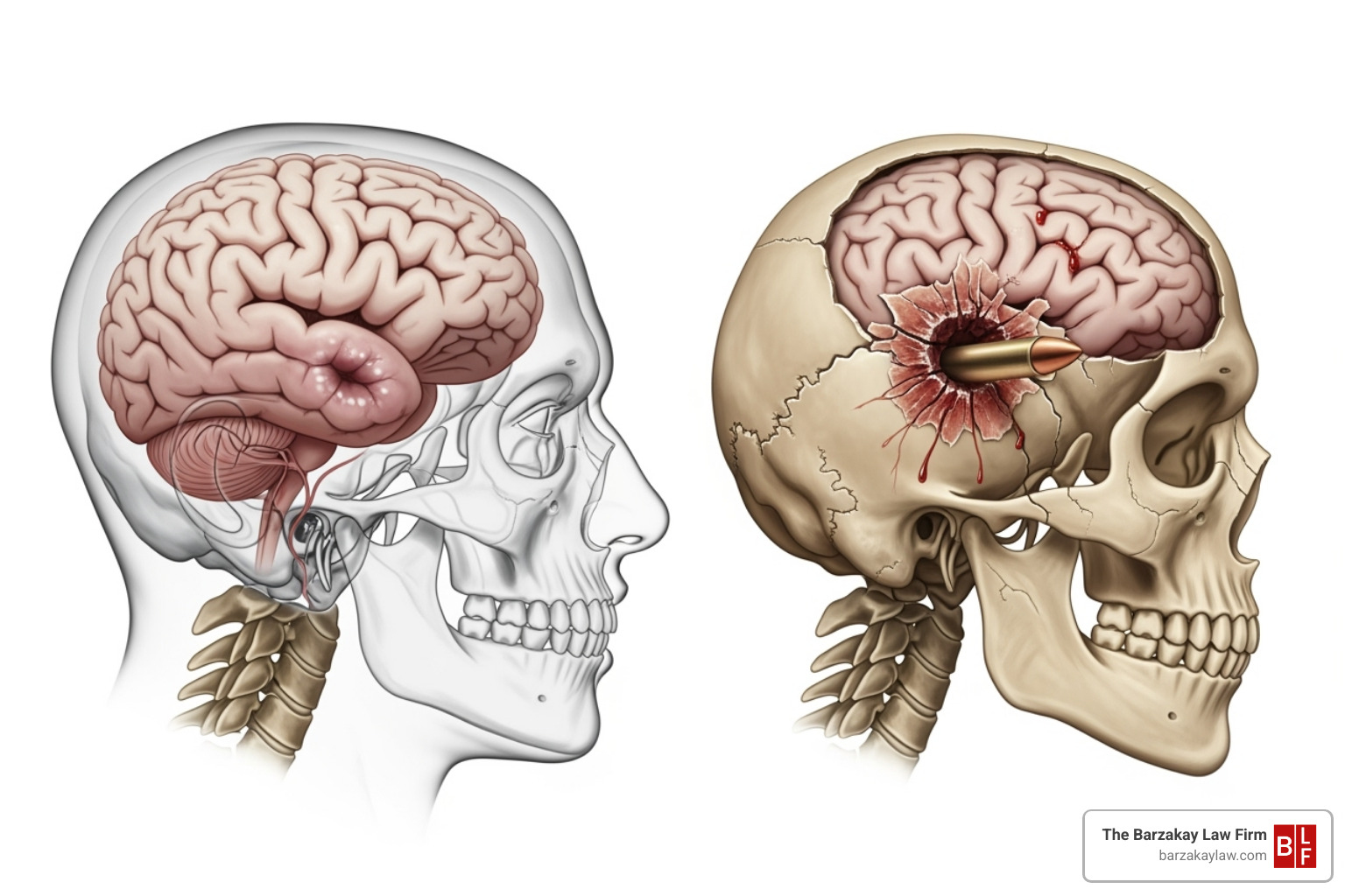 image illustrating the difference between an open and closed head injury - brain injury lawyers