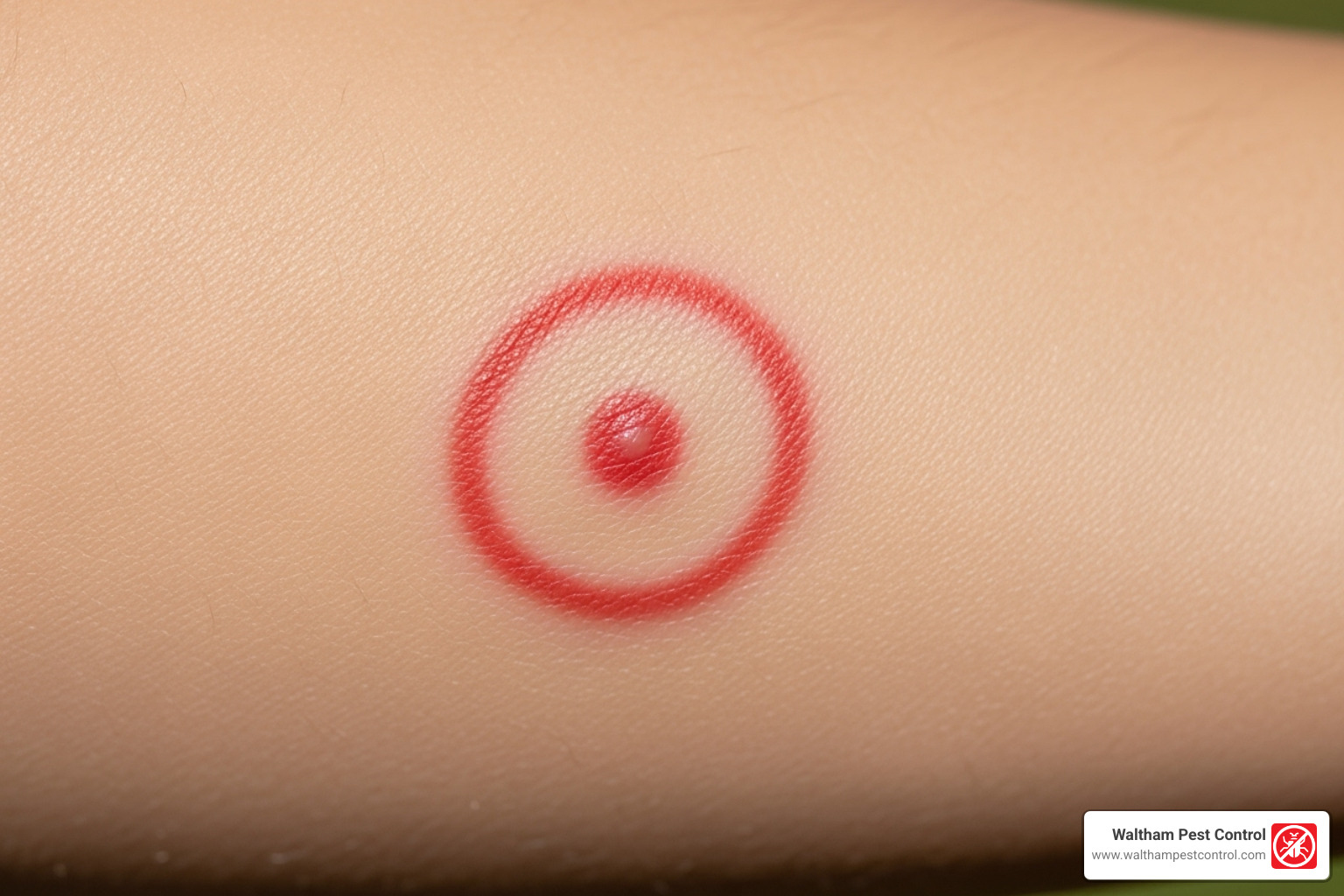 Bull's-eye rash, a common symptom of Lyme disease - exterminator for ticks