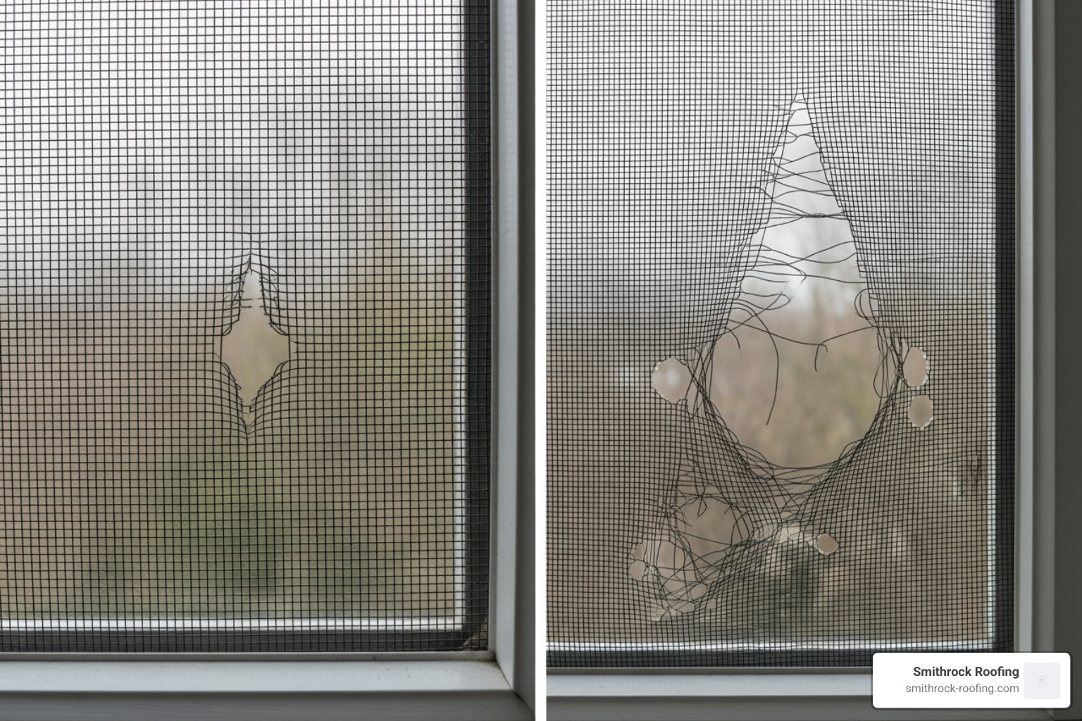 small vs large screen damage - window screen replacement service winston salem nc