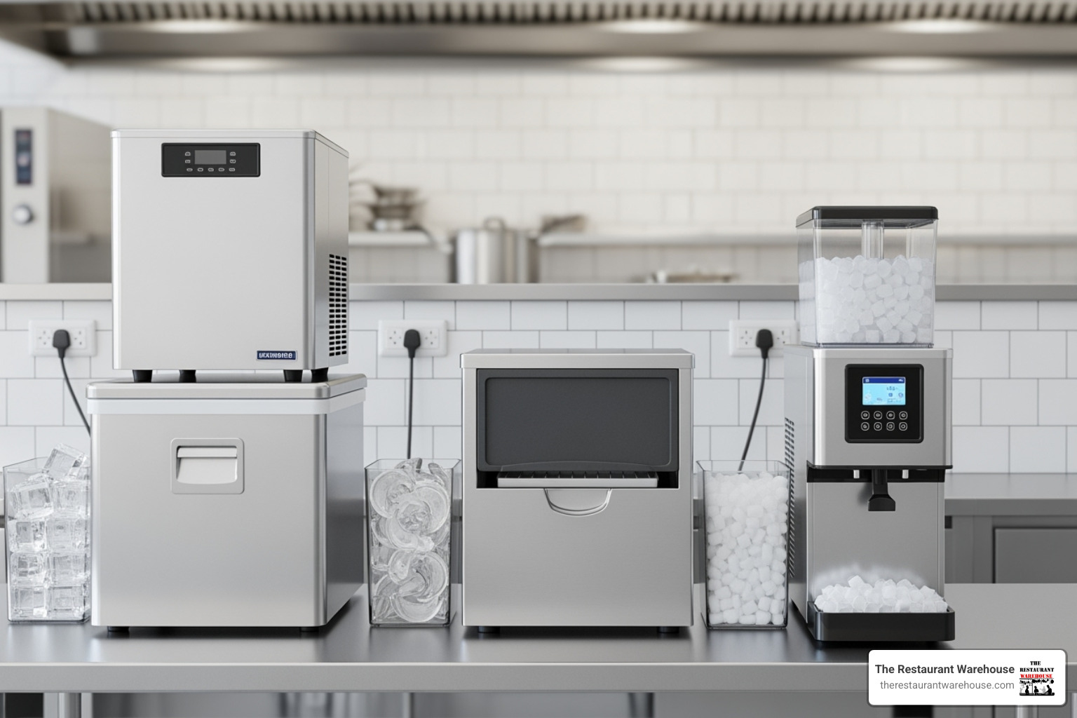 different ice machine types side-by-side (modular, undercounter, countertop) - commercial ice maker