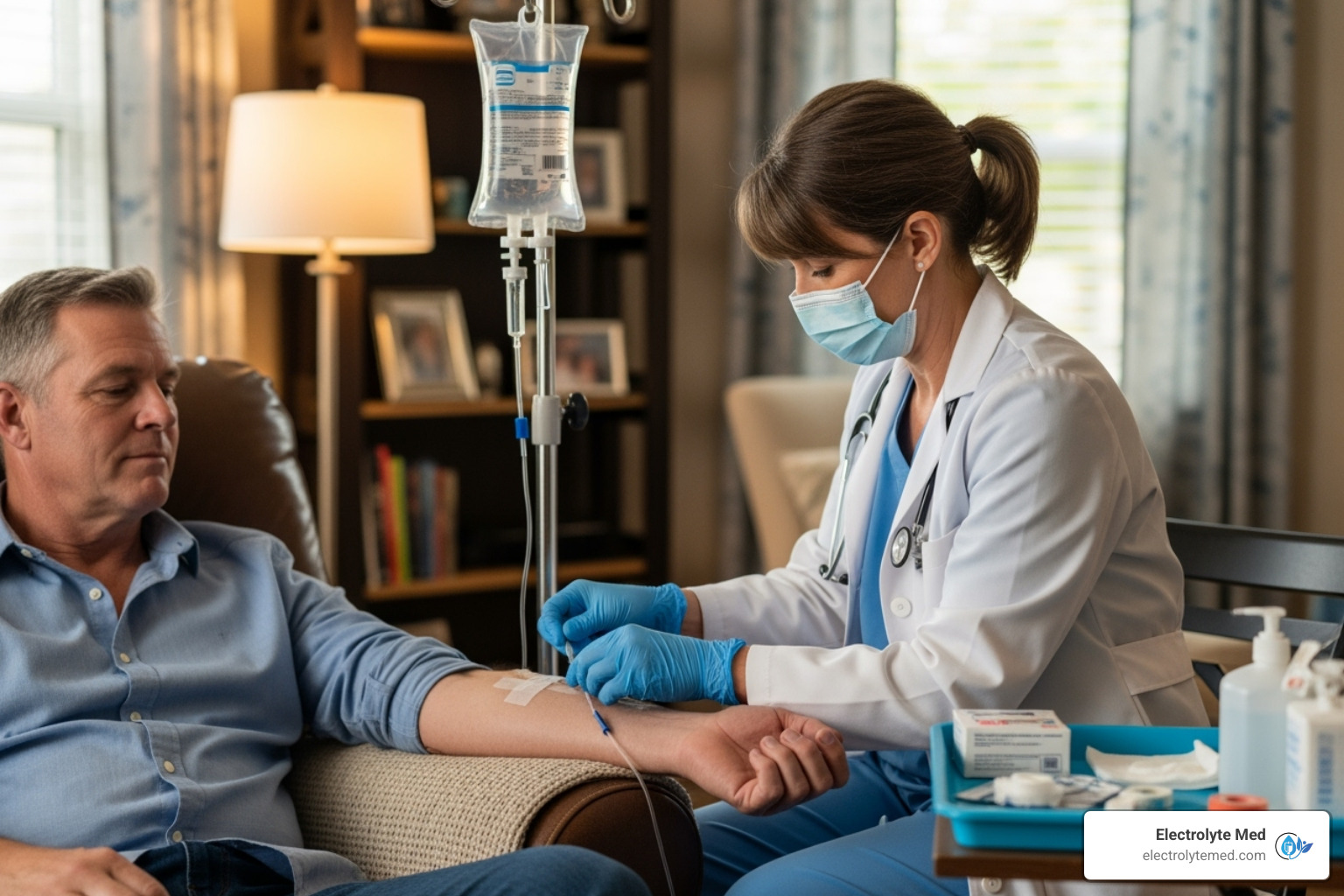 registered nurse administering IV at home - cold and flu iv