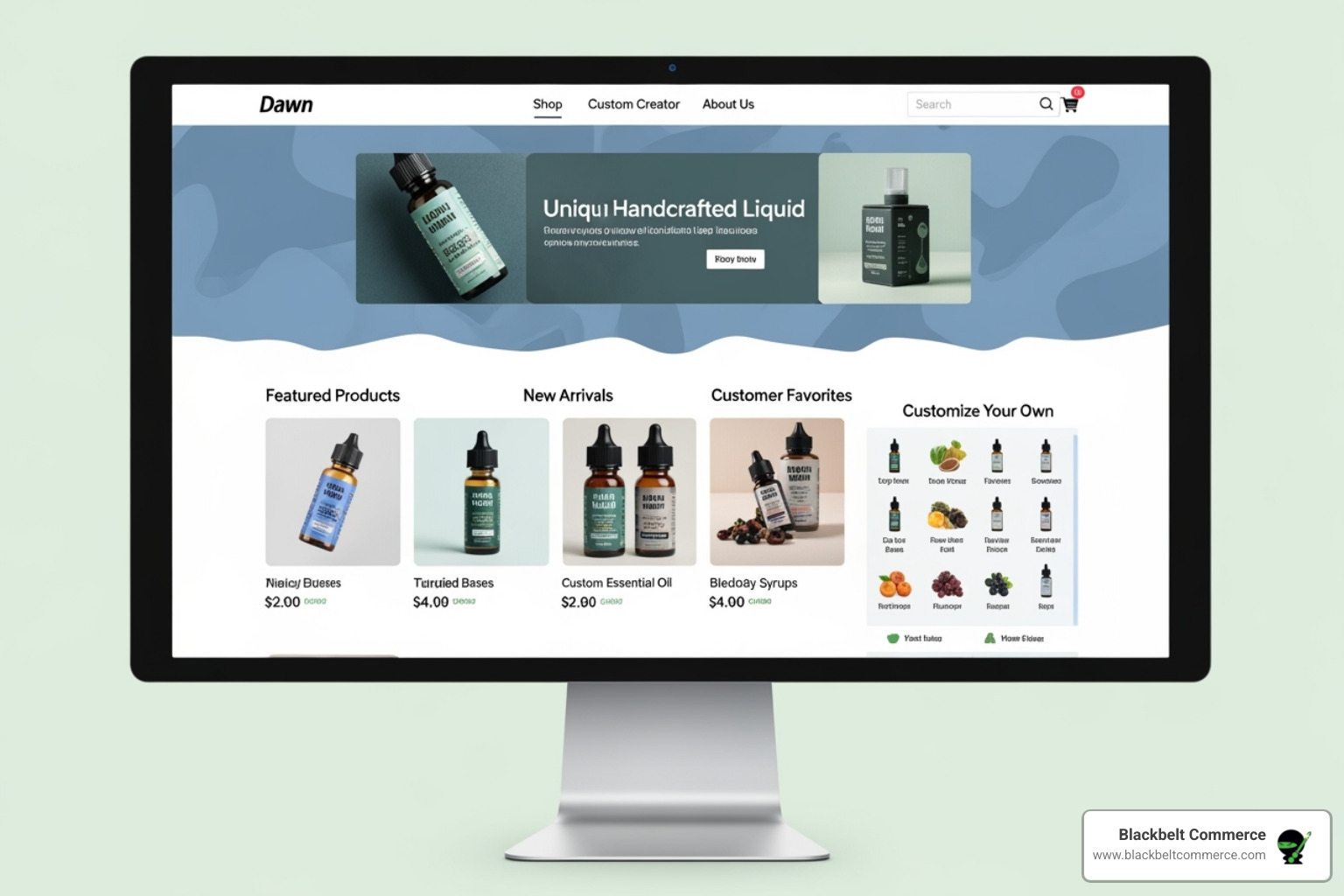 Final image of a successful e-commerce store with custom features - custom liquid shopify dawn