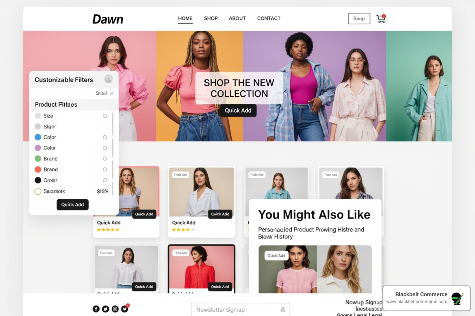 A well-organized 'Featured Collection' section on a homepage - customizing dawn theme shopify