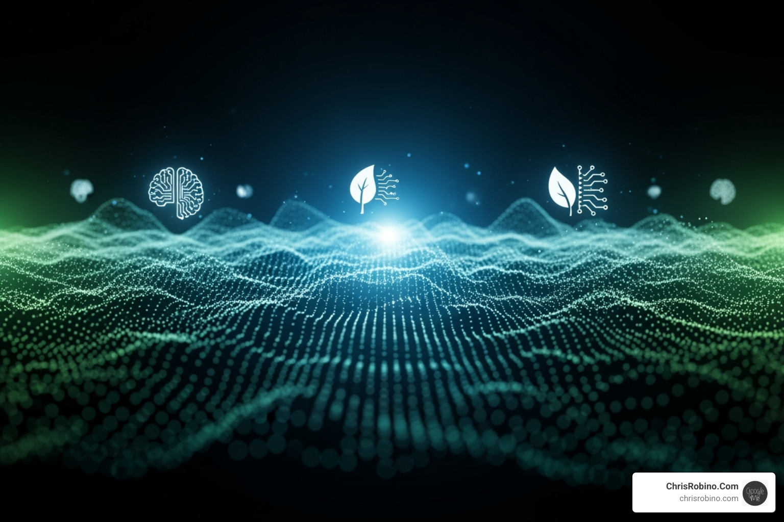 futuristic interface with AI and sustainability icons - business consulting firm