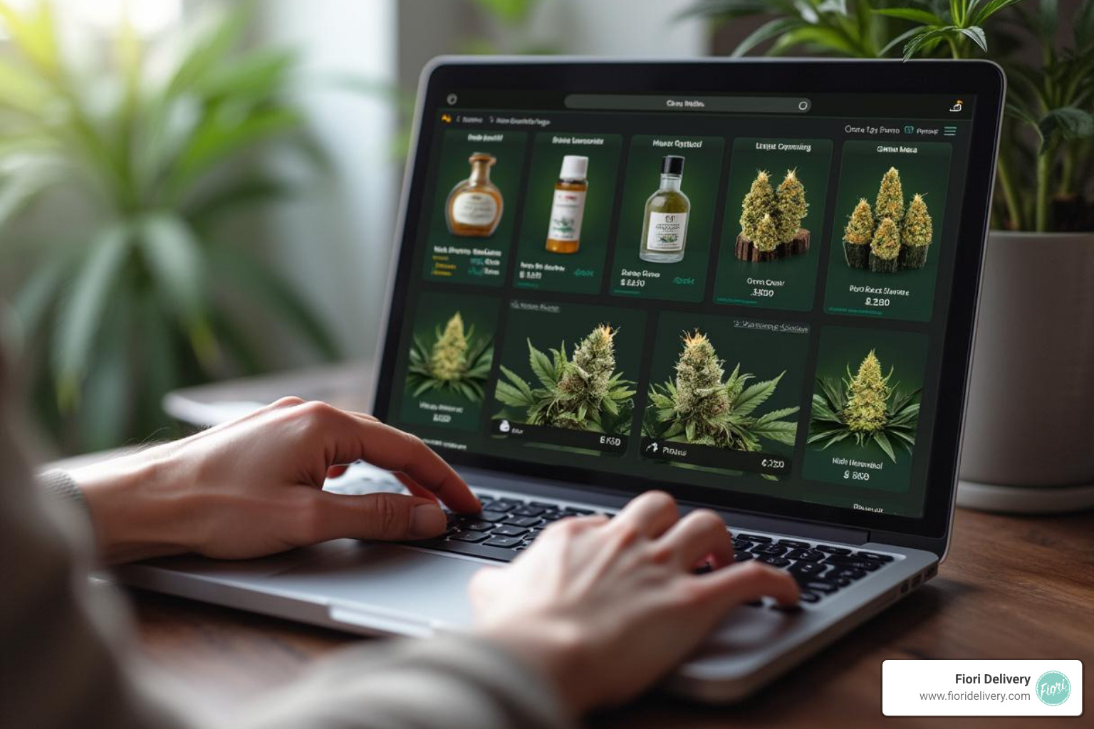 someone browsing a cannabis menu on a laptop - cannabis delivery store in sacramento