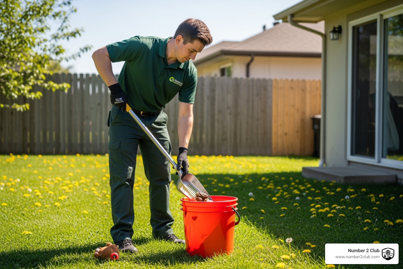 Uniformed technician servicing a yard - Local dog waste removal