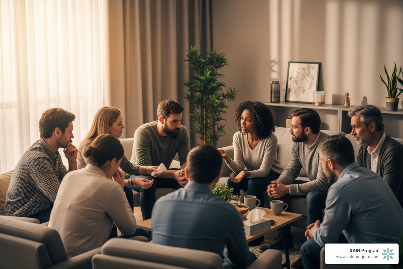 Diverse group of adults in supportive setting - intensive therapy for ptsd