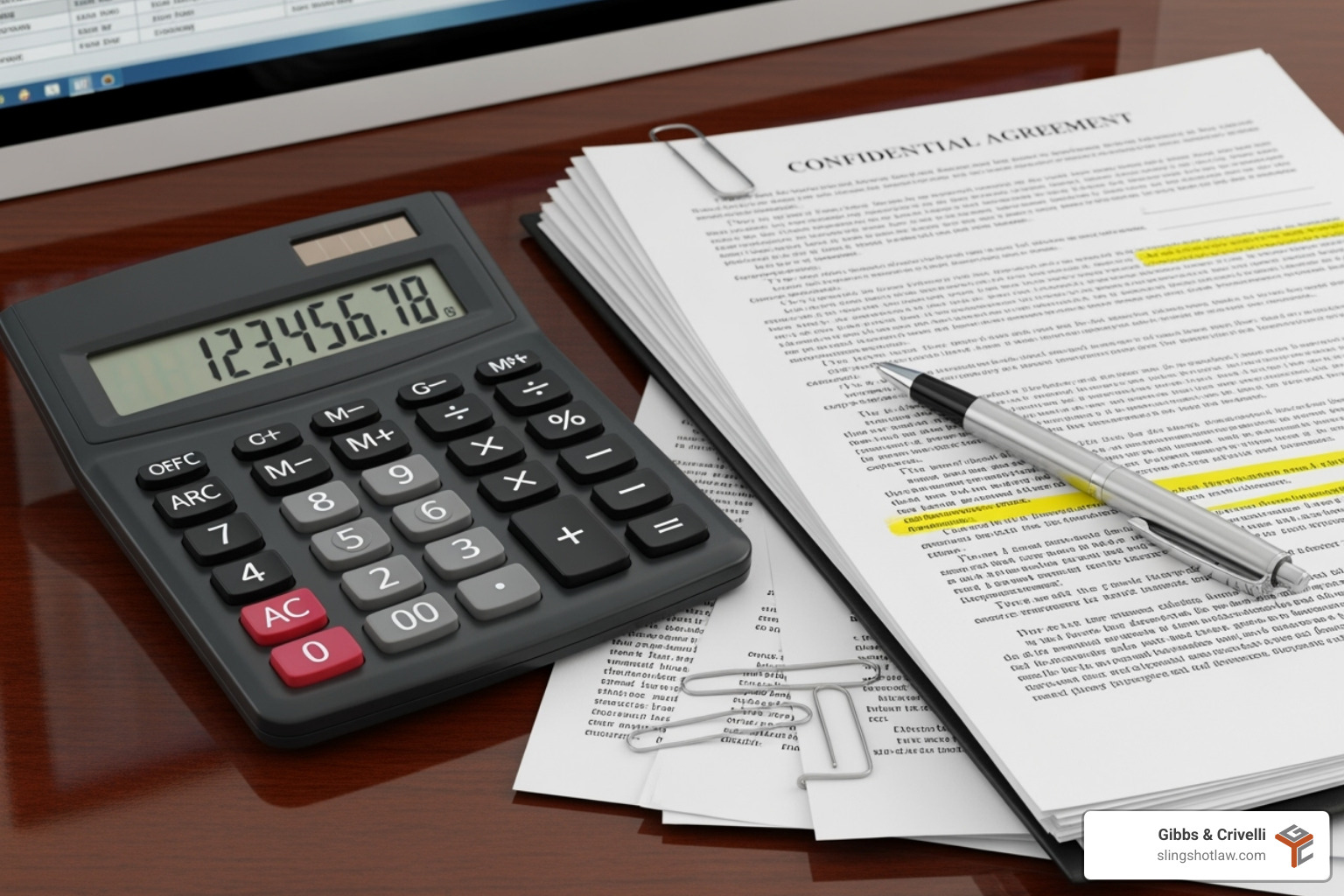 calculator and legal documents - wrongful death attorney austin