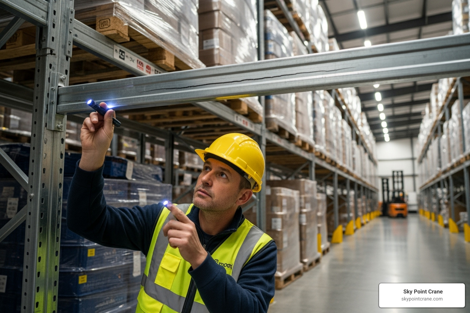 safety inspection being performed on a pallet rack - commercial storage solutions