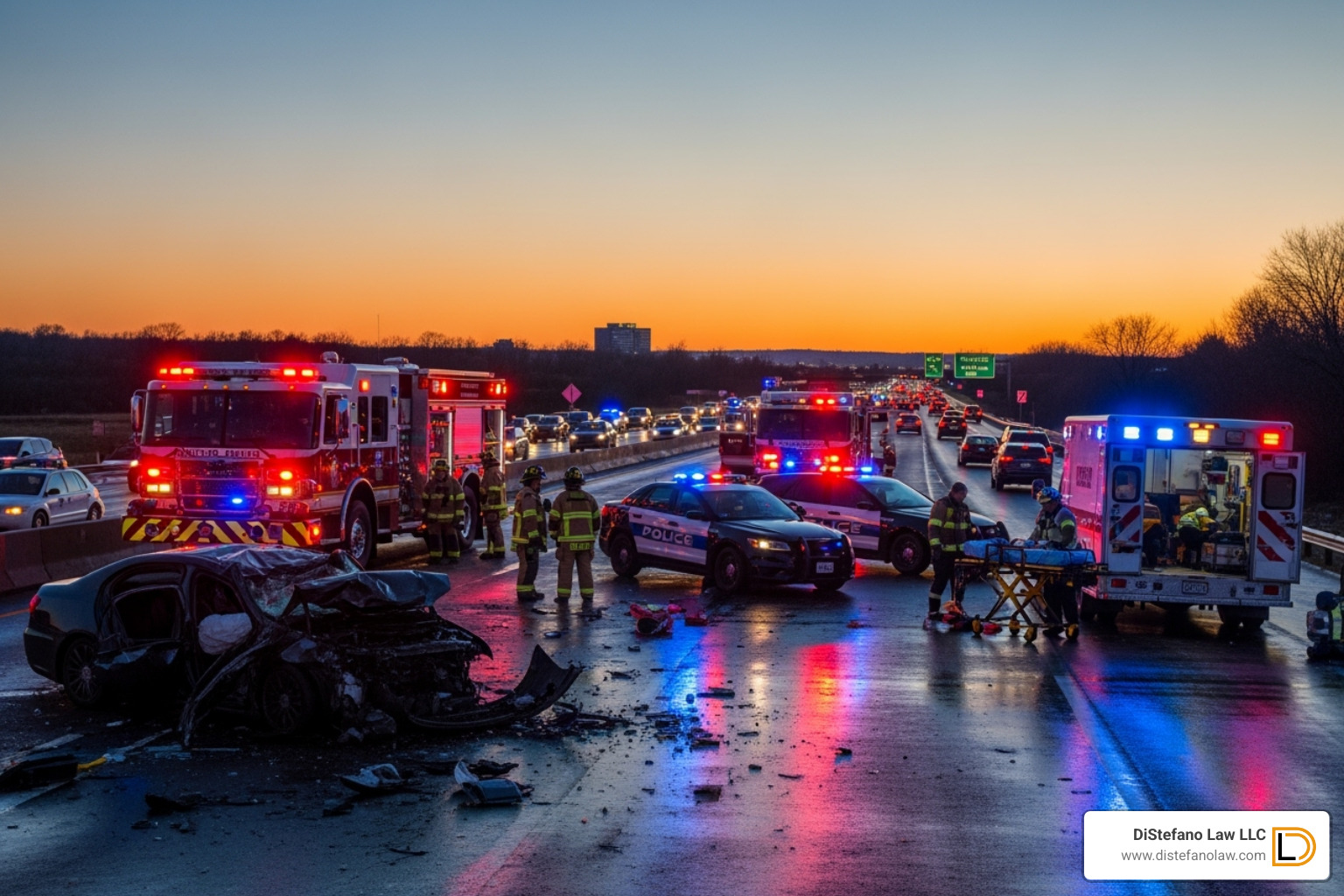 Accident scene with emergency responders - truck accident lawyer fort lauderdale