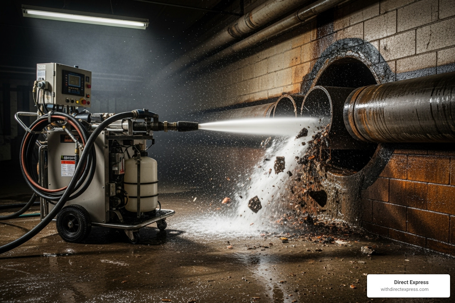 a hydro-jetting machine in action - plumbing services