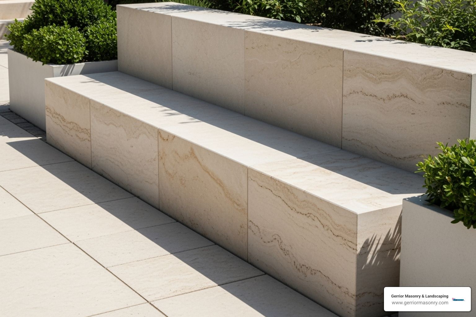 clean, cut limestone seating wall on a patio - natural stone garden wall clean, cut limestone seating wall on a patio - natural stone garden wall