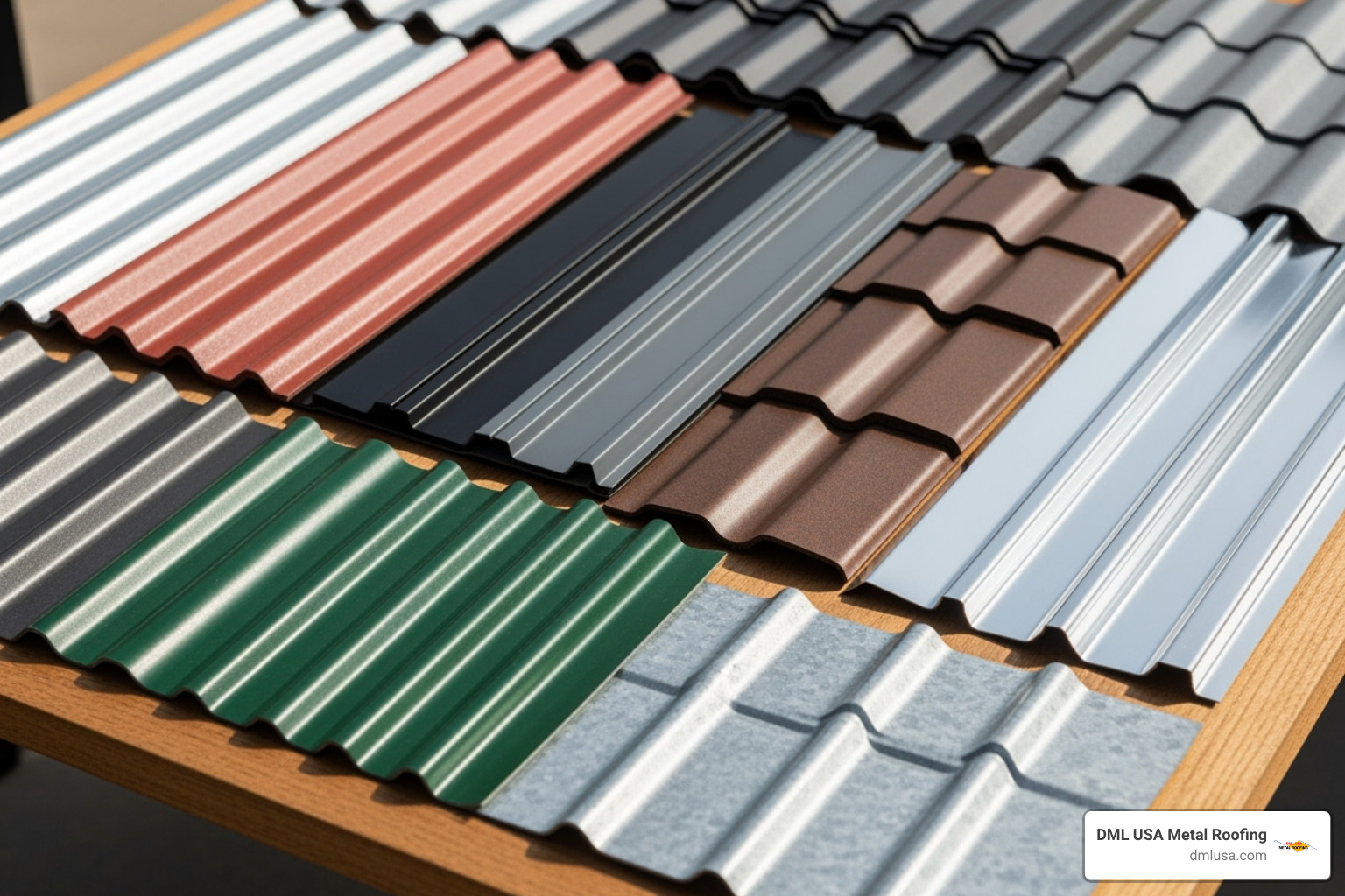 A palette showing different metal roofing colors and styles, from classic to contemporary, emphasizing the wide range of aesthetic choices available - concrete roof tile manufacturers usa