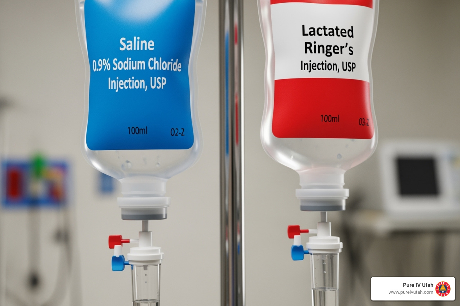 Different types of IV fluid bags (Saline, Lactated Ringer's) - iv fluids for dehydration near me
