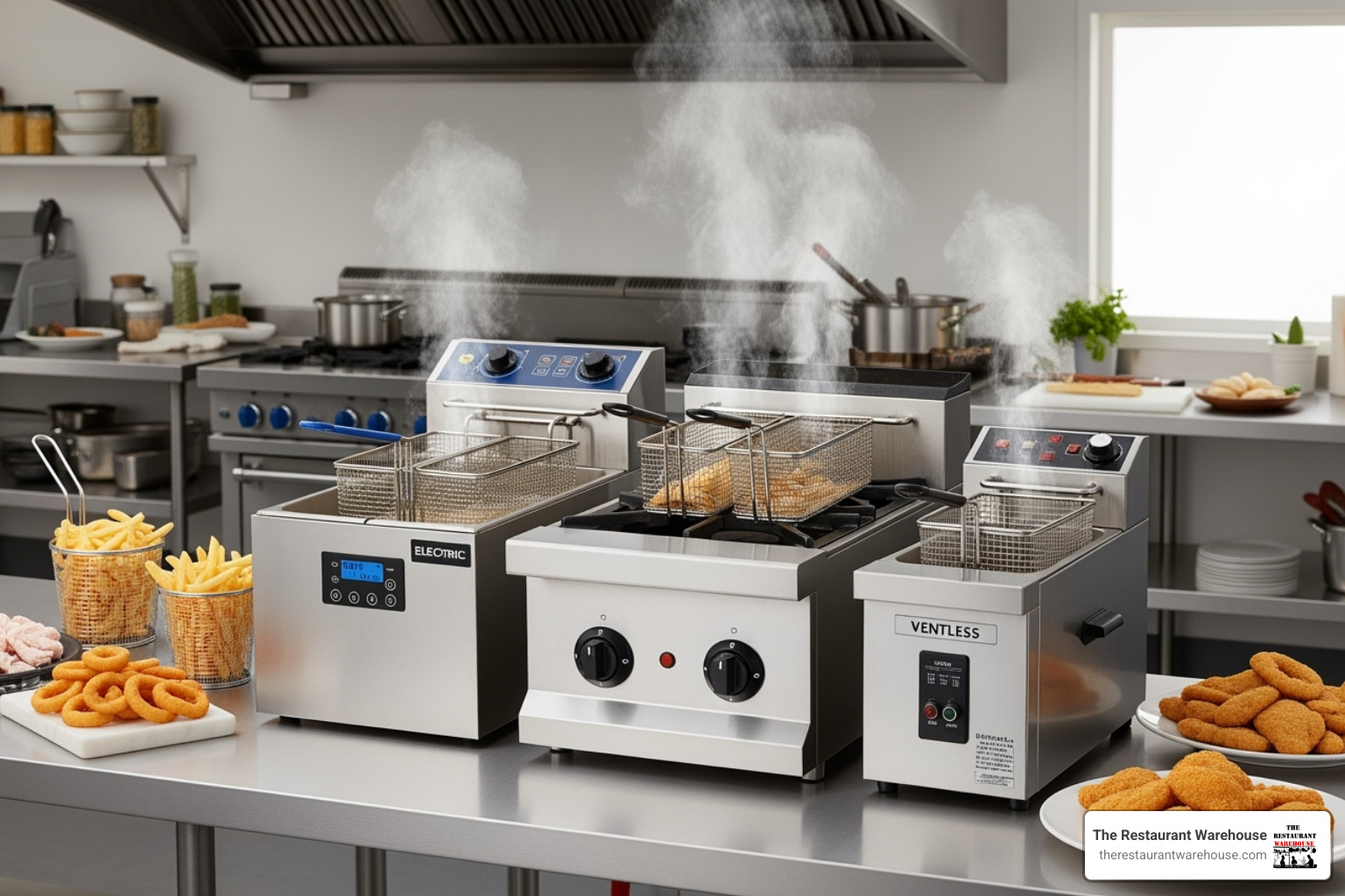 various commercial fryers side-by-side - food truck with fryers