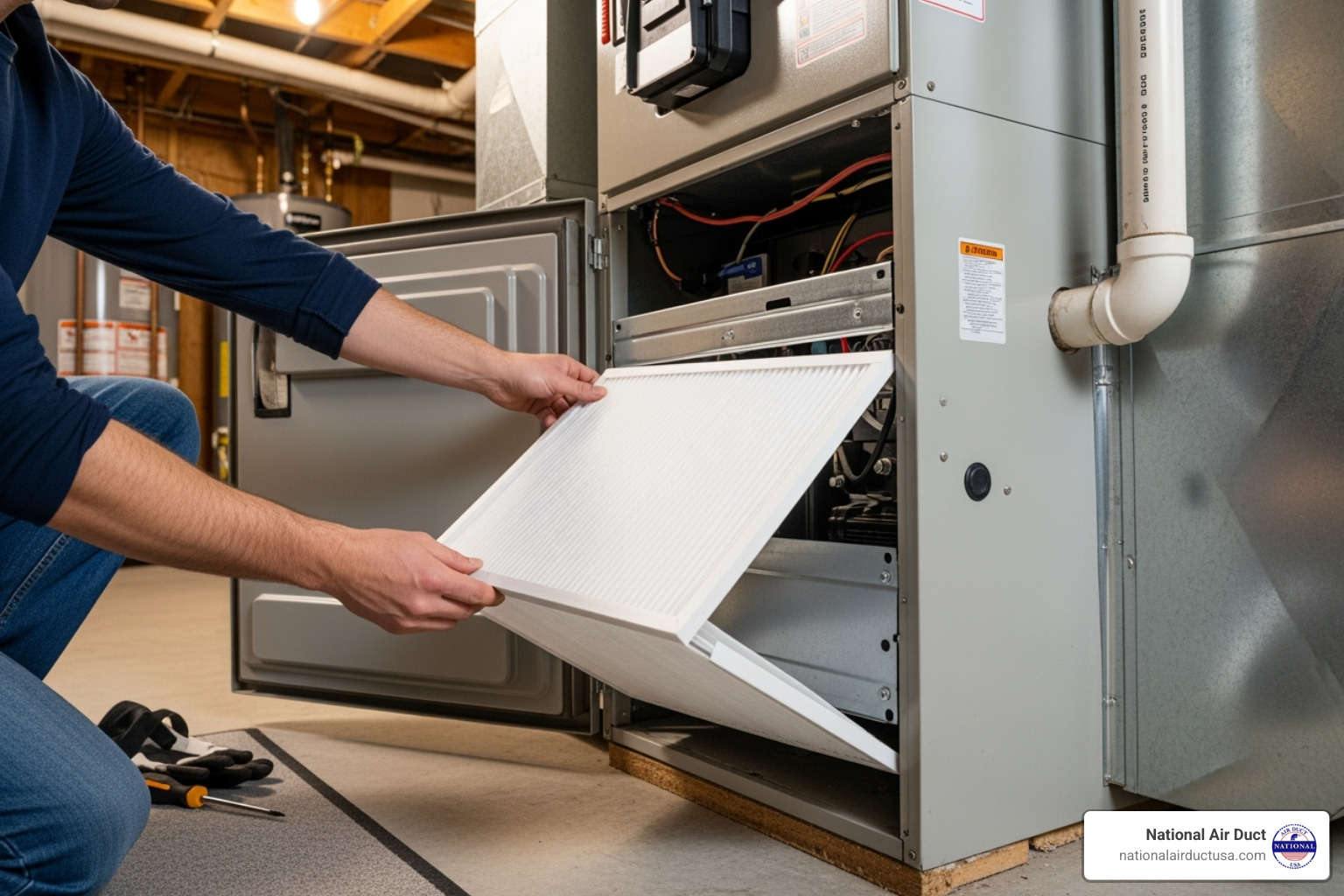 Homeowner replacing a clean HVAC air filter - Clean ventilation system