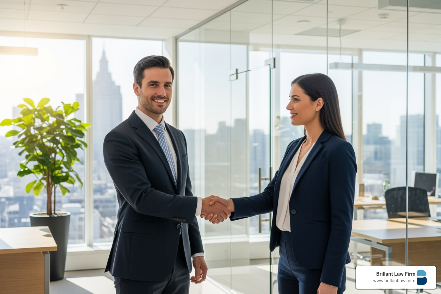 professional handshake in a law office - business tax dispute lawyer