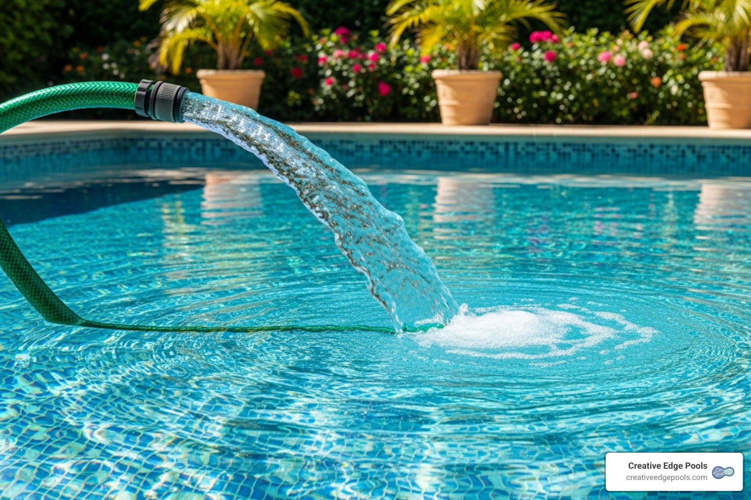garden hose filling a pristine pool - how much will it cost to fill a pool