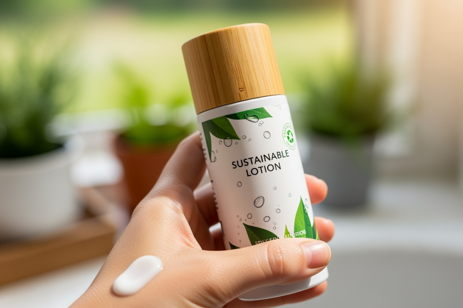 A person with a concerned expression closely examining the ingredient label on a bottle of lotion - sustainable lotion brands