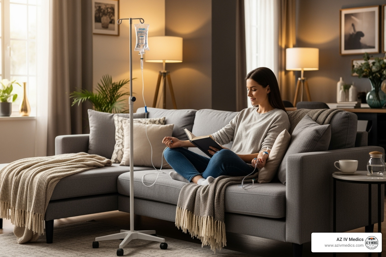 of a wellness IV setup in a comfortable home environment - immune iv