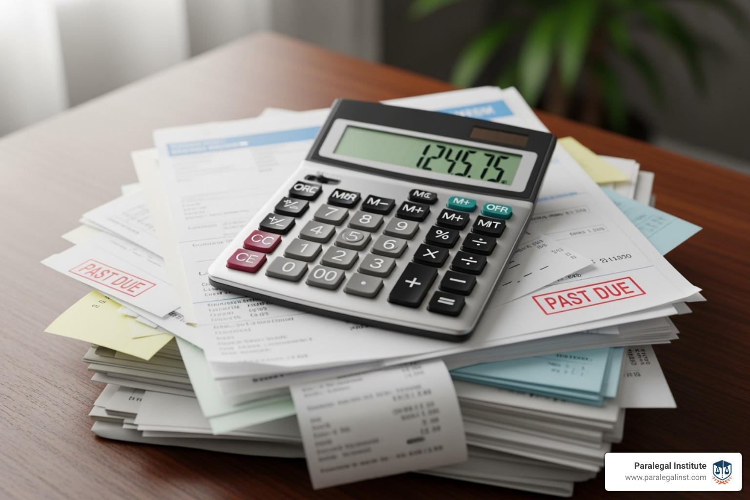 a calculator on top of medical bills and receipts - personal injury and the law of torts for paralegals
