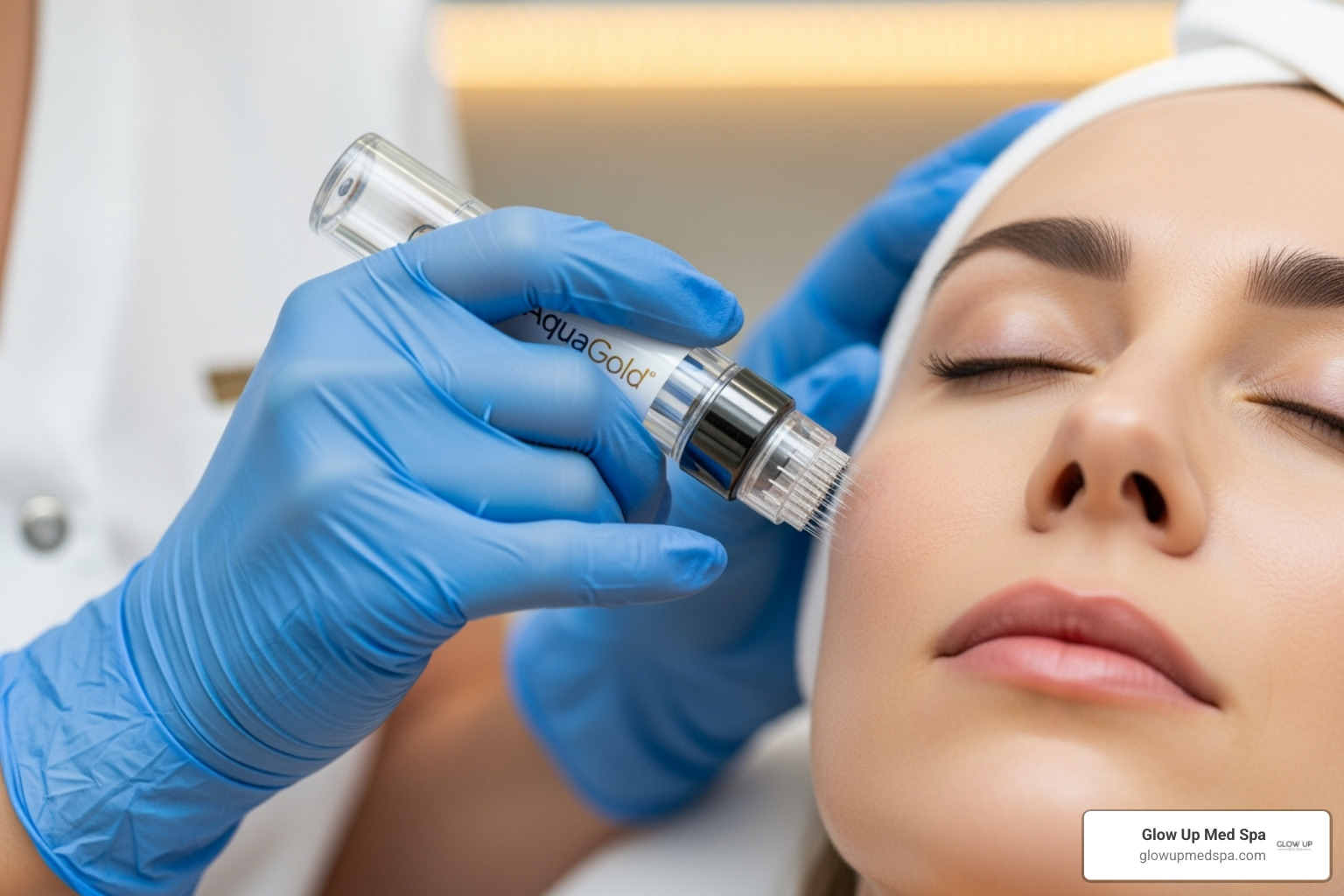 Practitioner performing AquaGold treatment - aqua gold botox facial newport beach