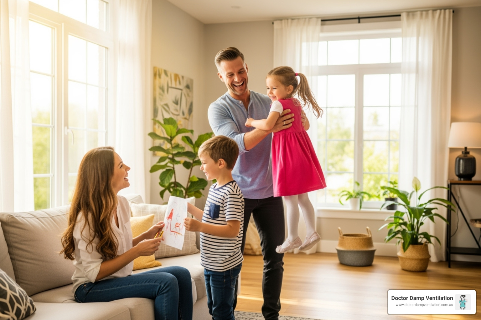 Happy family in a mould-free Sydney home - home mould inspection sydney