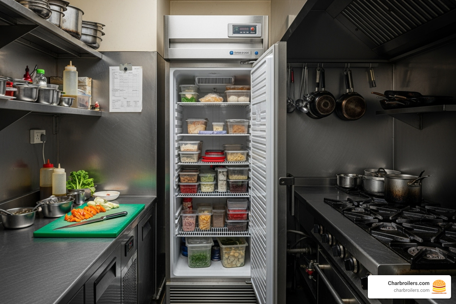 single-door upright commercial freezer in a tight kitchen space - small commercial freezer