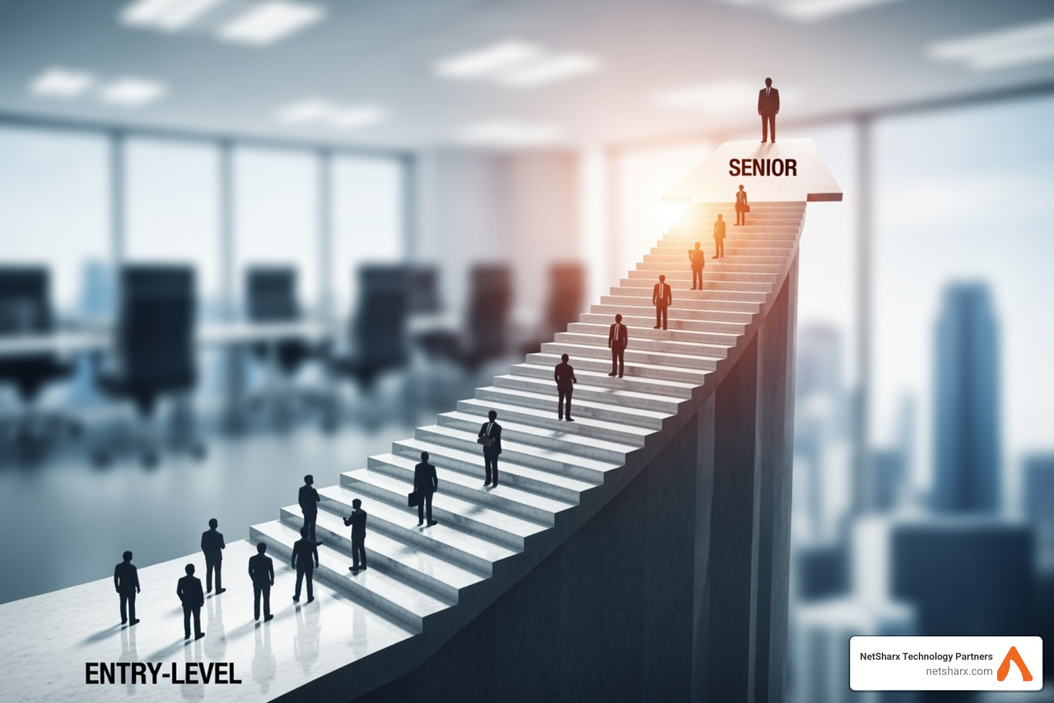career path diagram from entry-level (Network Technician) to senior consultant and architect roles - it network consultant