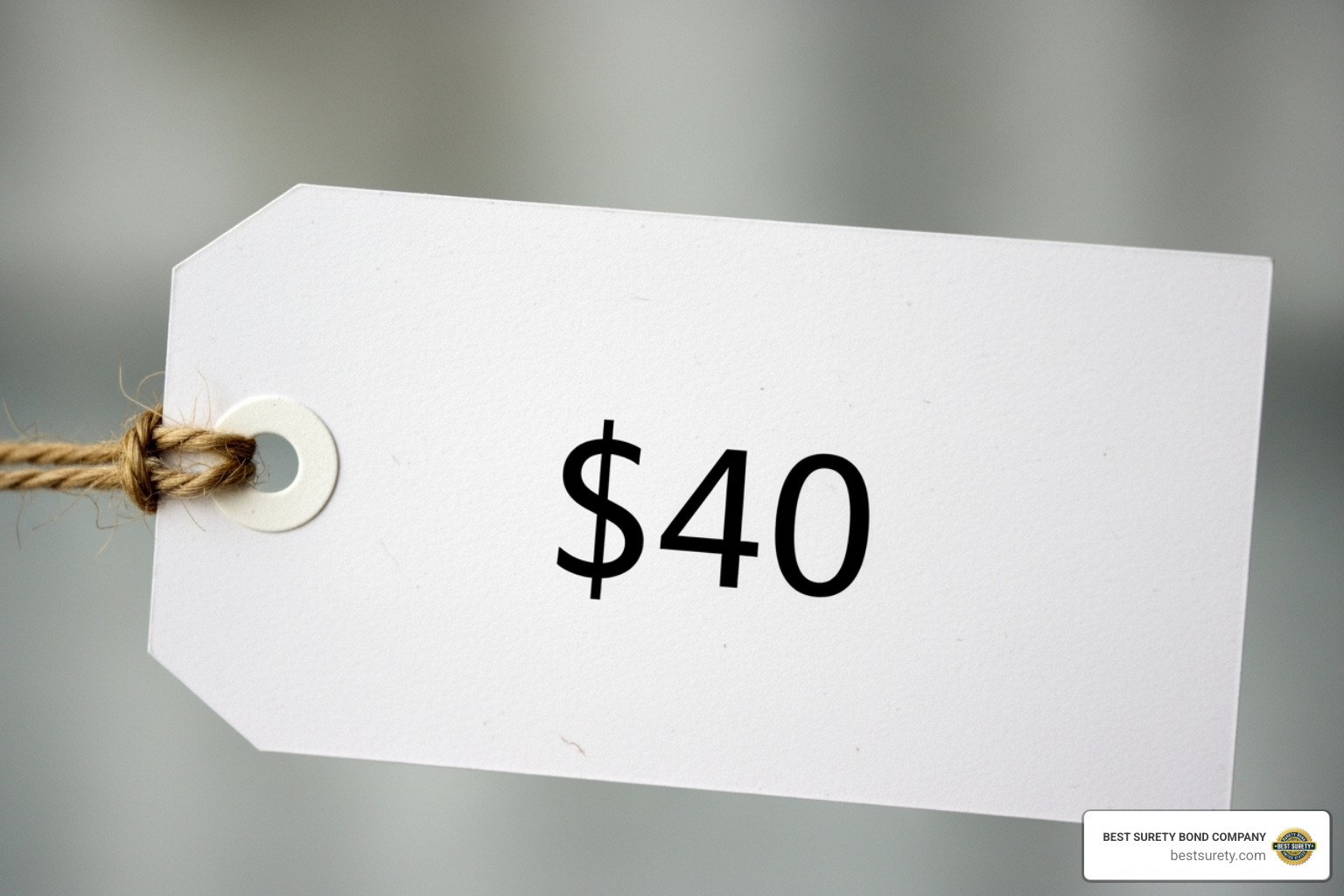 price tag with a low dollar amount (e.g., "$40") to visually represent the affordable premium - how much does a notary bond cost