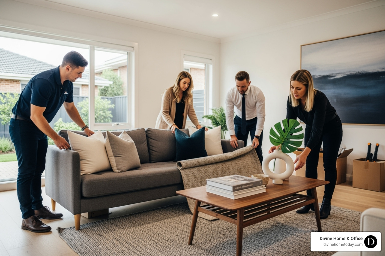 staging team arranging furniture and accessories - Staging company Englewood CO staging team arranging furniture and accessories - Staging company Englewood CO