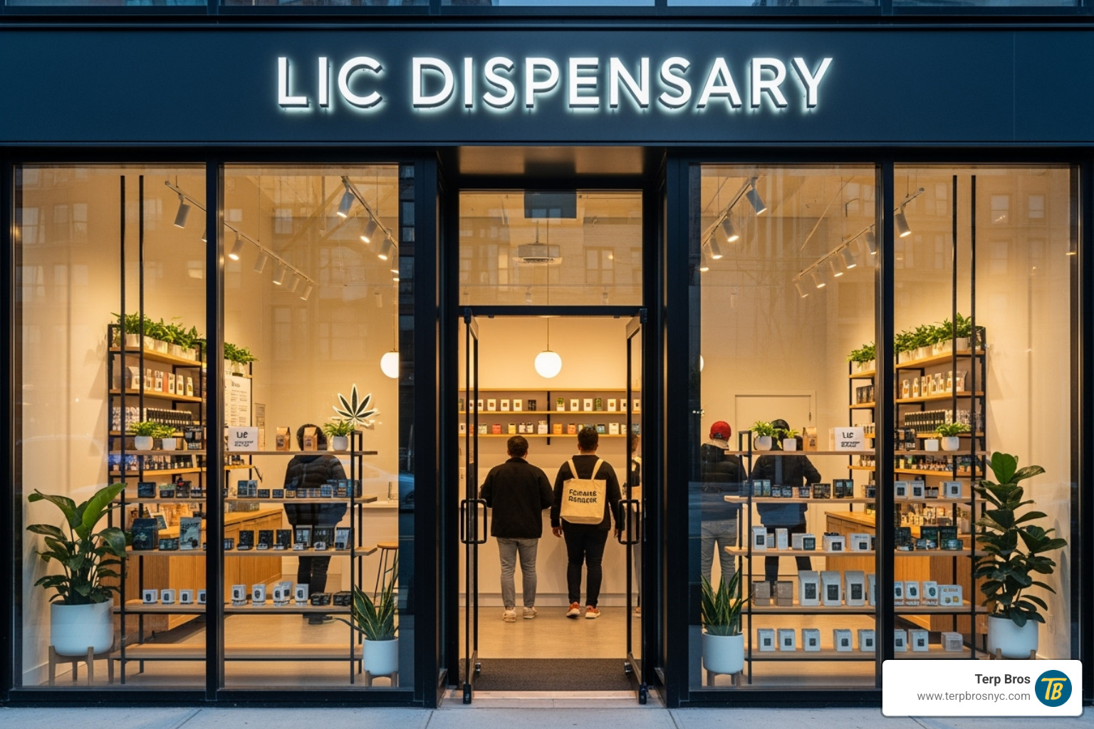 Various sealed and branded New York cannabis products, including flower jars, vape cartridges, and edible packages. - dispensary in long island city