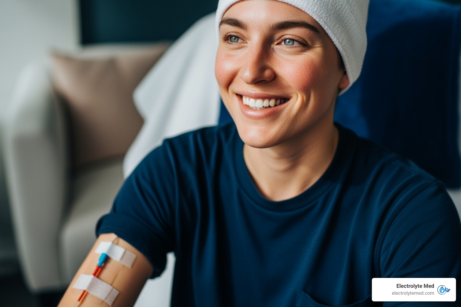 a person feeling revitalized after an IV drip - electrolyte iv