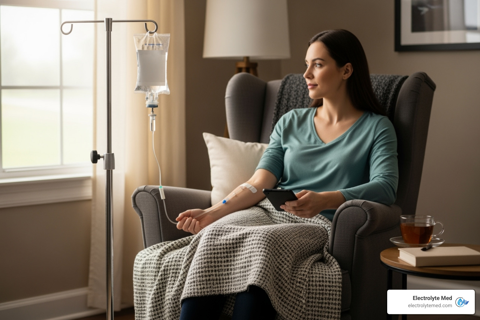 a comfortable in-home IV therapy session - electrolyte iv