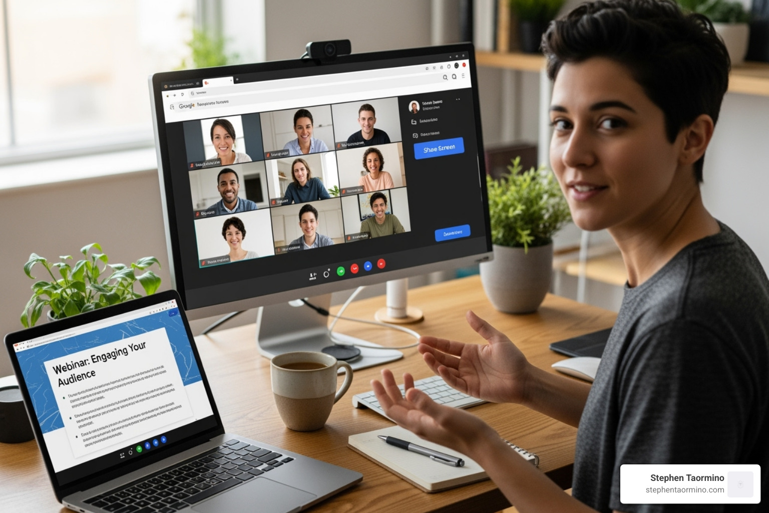 Thank You for Attending email next to a Google Drive folder showing the webinar recording and attendance report - hosting a webinar on google meet