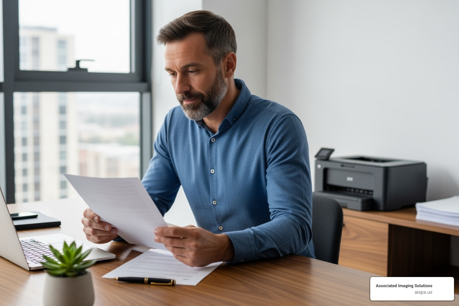 business owner reviewing a printer rental quote - Printer rental Philadelphia